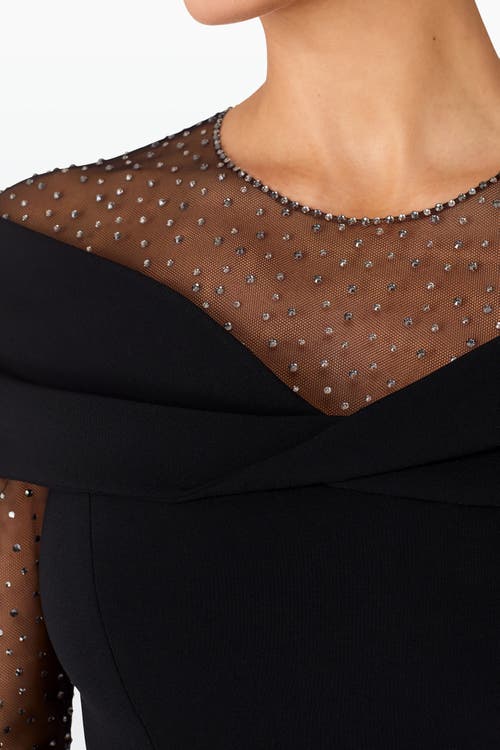 Jenny Packham Etienne Crystal Illusion Off-the-shoulder Gown In Black