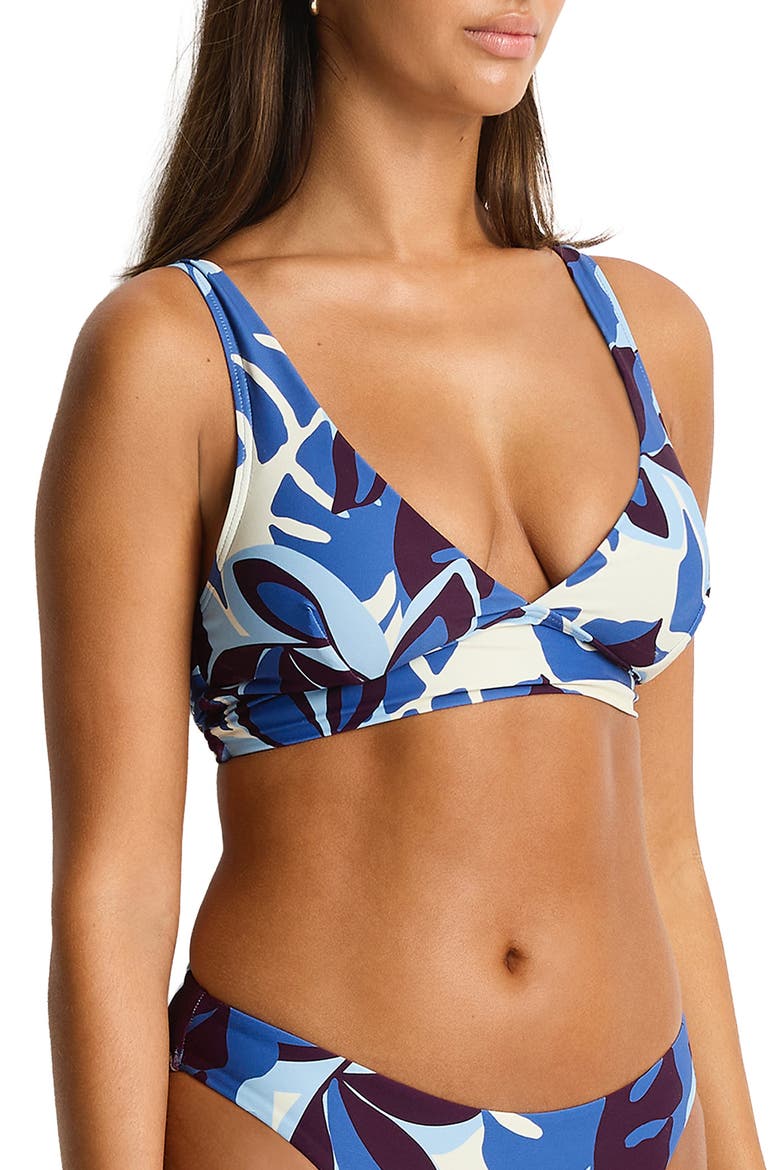 Rumba Longline Lace-Up Bikini Top, Alternate, color, DENIM BLUE