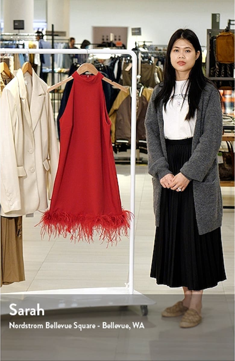 Halter Neck Feather Trim Cocktail Dress, sales video thumbnail