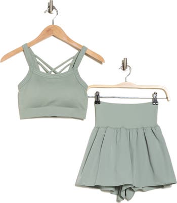 Claire Strappy Seamless Rib Knit Sports Bra & Skirt Set