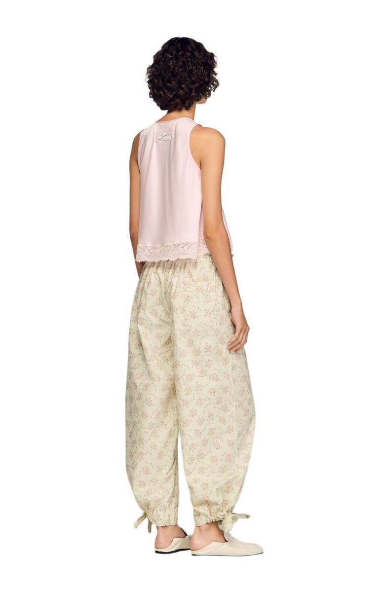 SANDRO Floral-print wide-leg trousers, Alternate, color, Pink / Green