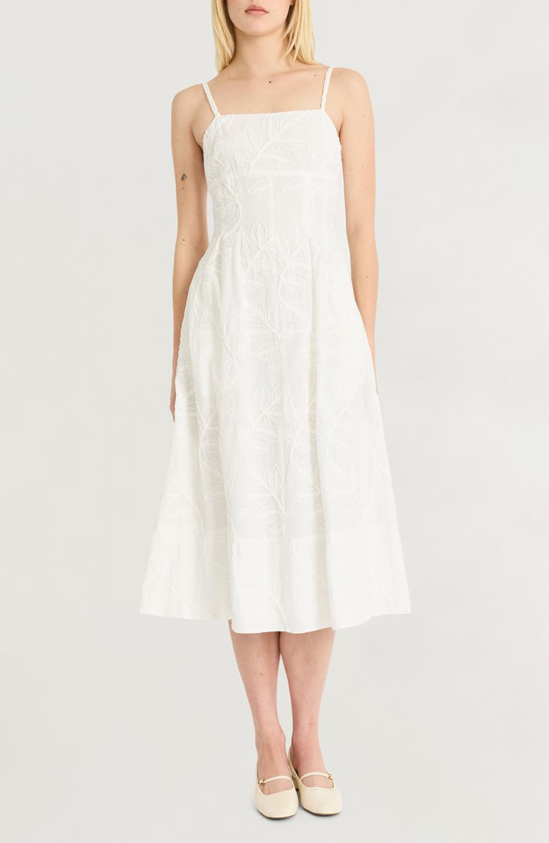Luxely Embroidered Cotton A-Line Sundress, Main, color, Cloud Dancer