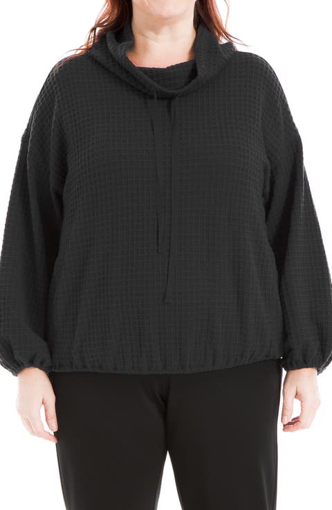 Waffle Knit Long Sleeve Pullover (Plus)