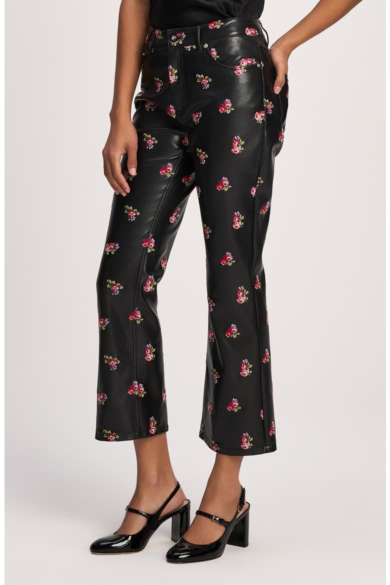 Stevie Floral Embroidered Faux Leather Pants, Alternate, color, BLACK MULTI