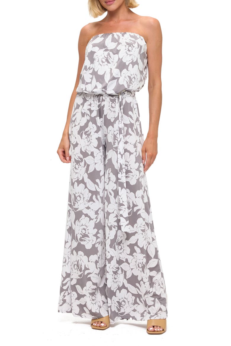 Printed Strapless Wide Leg Jumpsuit, Main, color, GREY