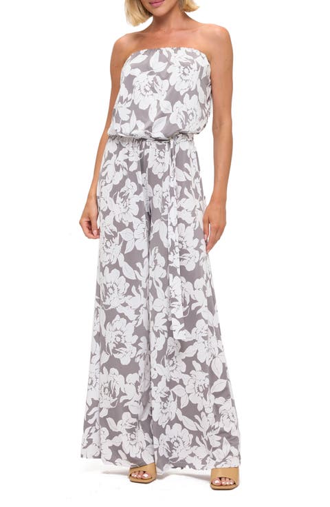 Printed Strapless Wide Leg Jumpsuit