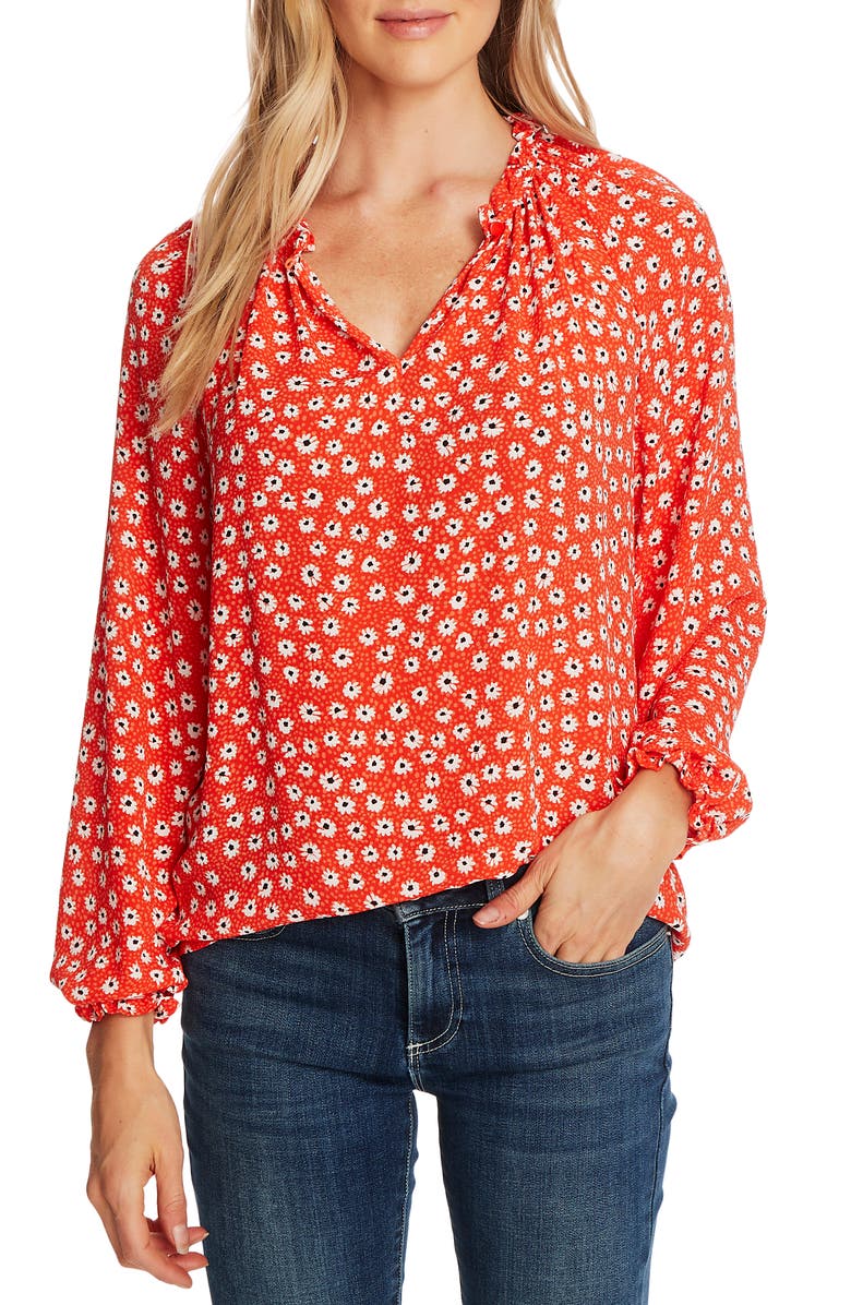 CeCe Daisy Melody Long Sleeve Top, Main, color, Candy Apple