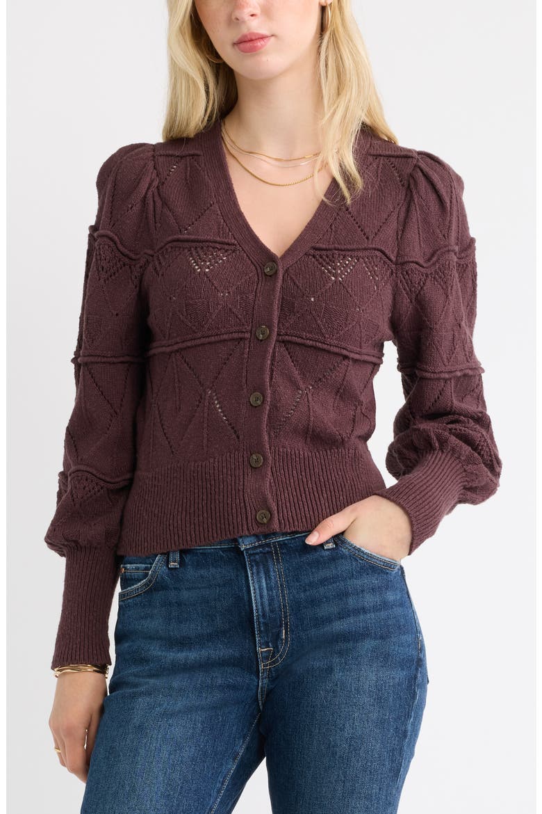 Pointelle Knit Button Front Cotton Cardigan, Main, color, BURGUNDY FUDGE