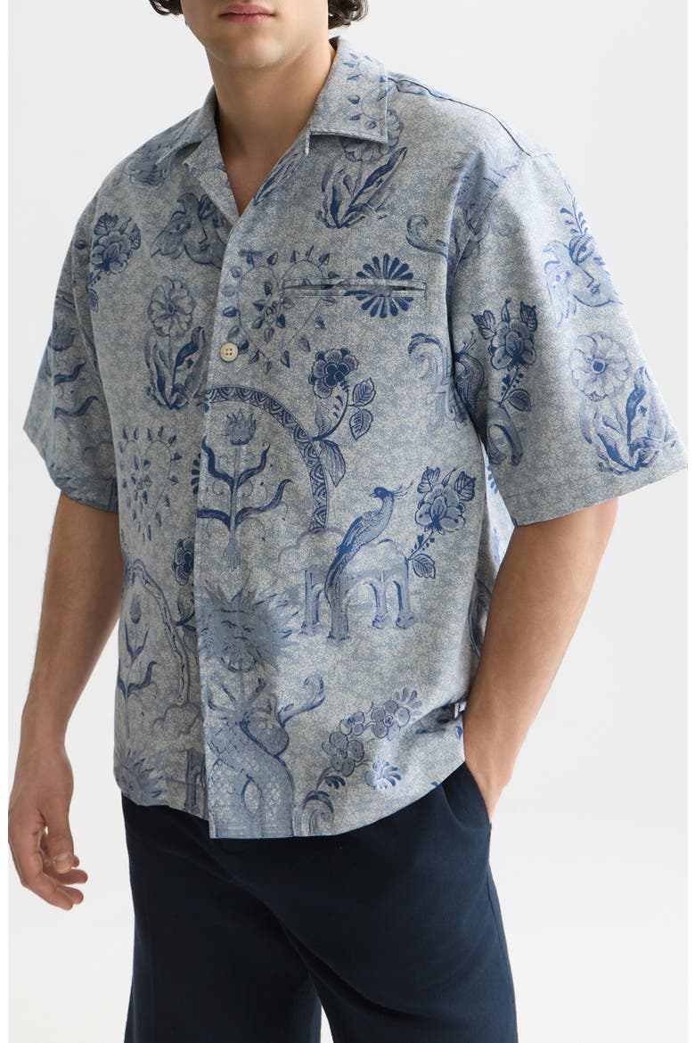 Loose Fit Cotton Camp Shirt, Main, color, DELFT TILES BLUE