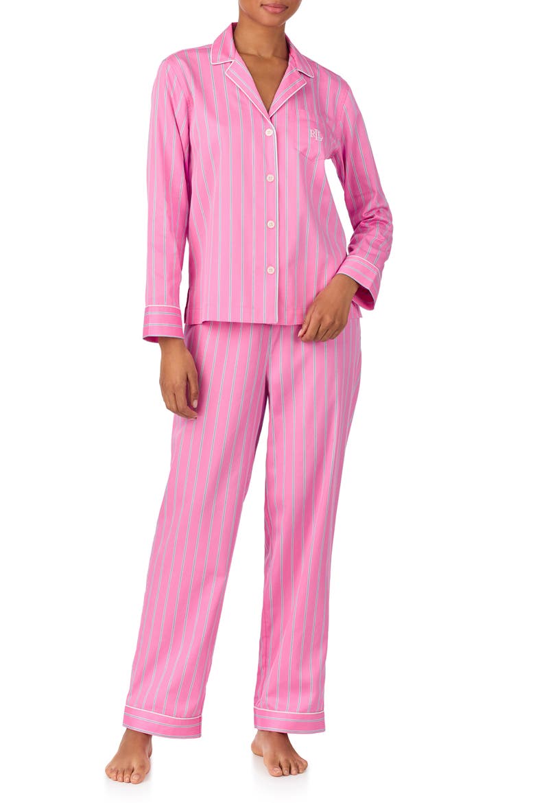 Print Cotton Blend Pajamas, Main, color, PINK STRIPE