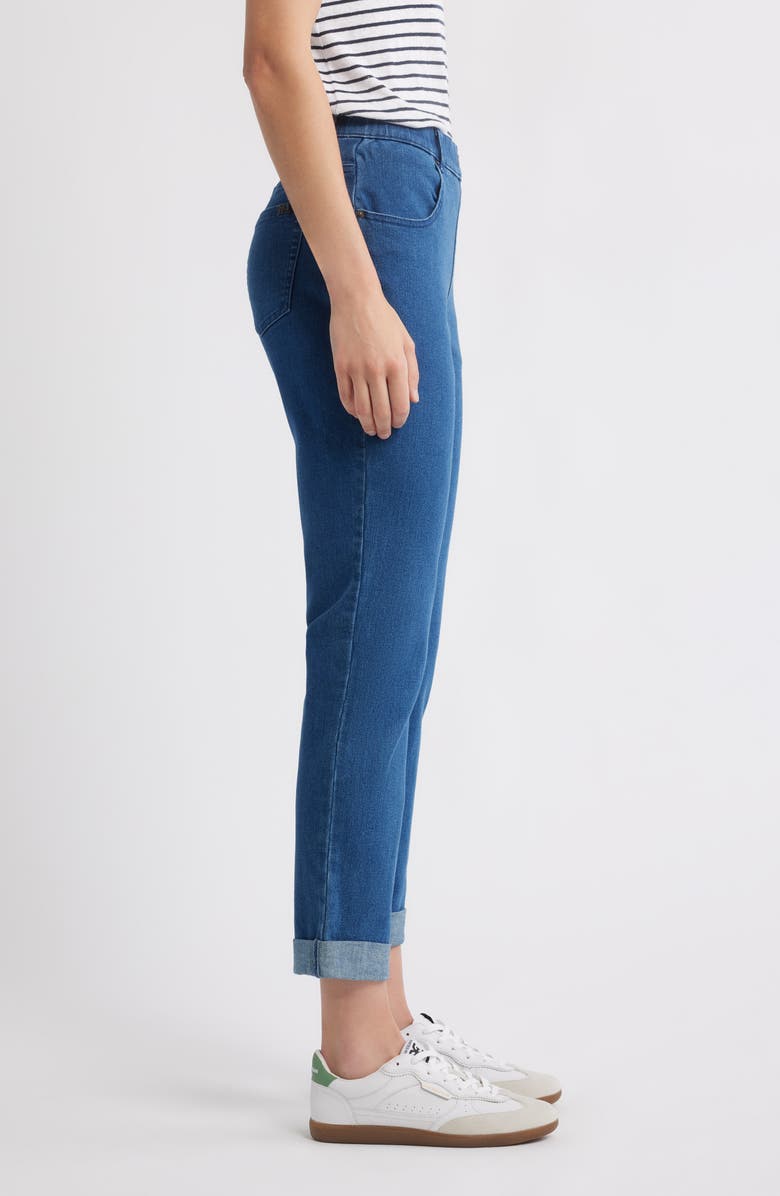 Hue High Waist Cuffed Straight Leg Denim Leggings, Alternate, color, Medium Wash