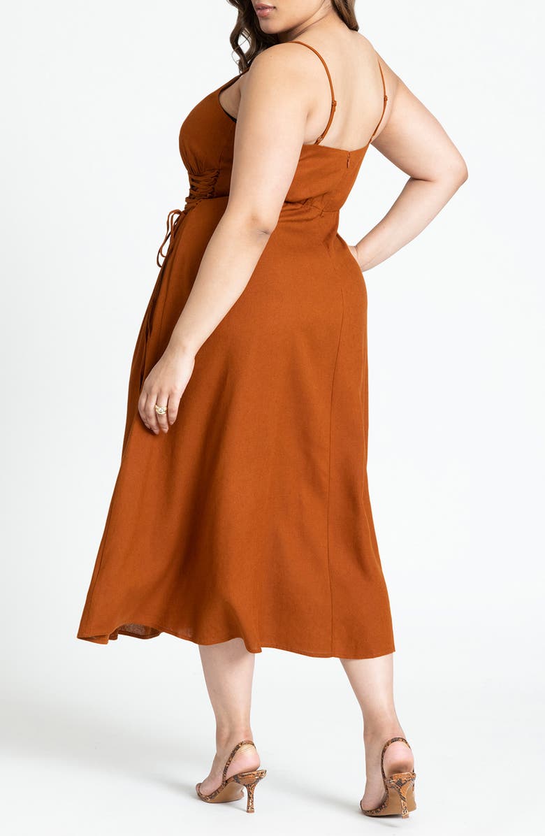 ELOQUII Tie Detail Linen Blend Midi Dress, Alternate, color, 