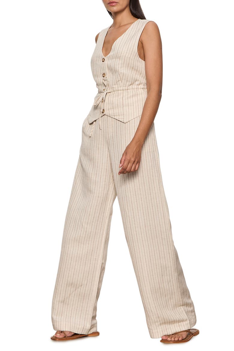 Cala Pinstripe Cinched Linen Blend Vest, Alternate, color, COLLAGEN WHITE PINSTRIPE