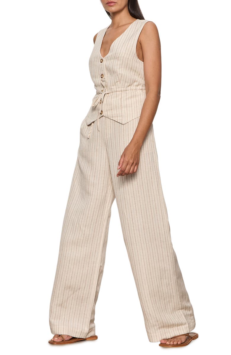 Sanctuary Cala Pinstripe Cinched Linen Blend Vest, Alternate, color, Collagen White Pinstripe