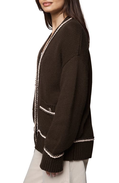 Splendid Crooklyn Brainded Trim Cardigan In Brown