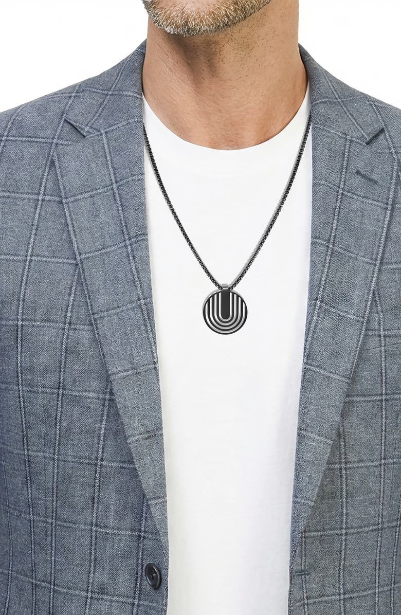 GEOFFREY BEENE Men's Stainless Steel Disc Plate Pendant Necklace, Alternate, color, Black