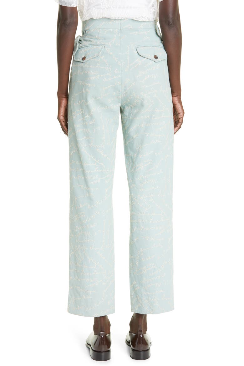 Powder Signature Embroidered Bow Cotton & Linen Ankle Pants, Alternate, color, BLUE