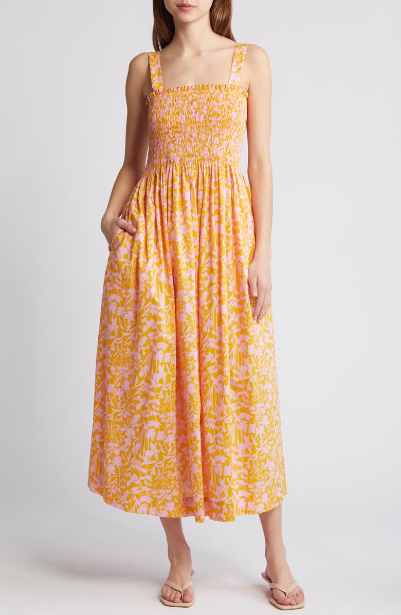 Liberty London Voyage Floral Smocked Maxi Sundress, Main, color, Yellow