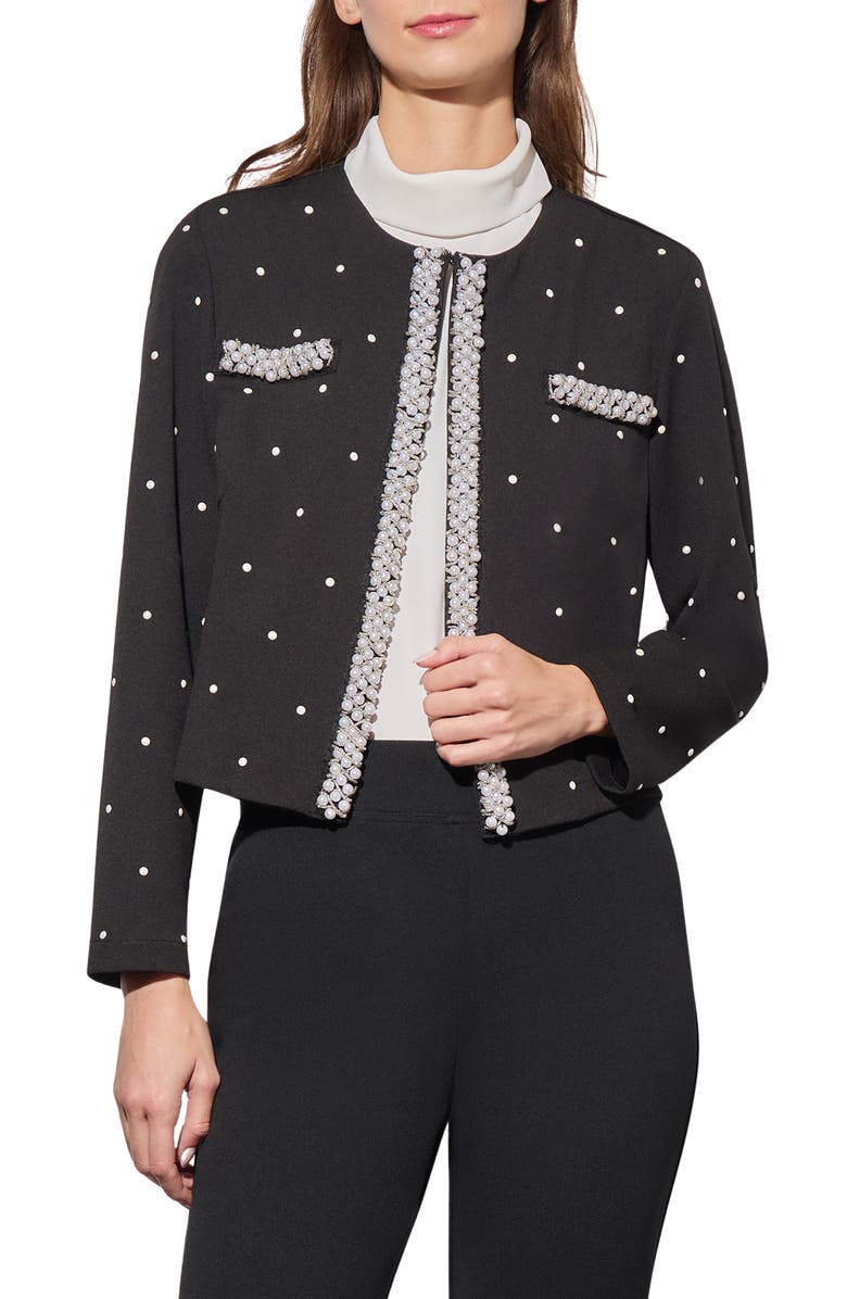 Ming Wang Deco Embellished Stretch Crepe Jacket, Main, color, Black/ White