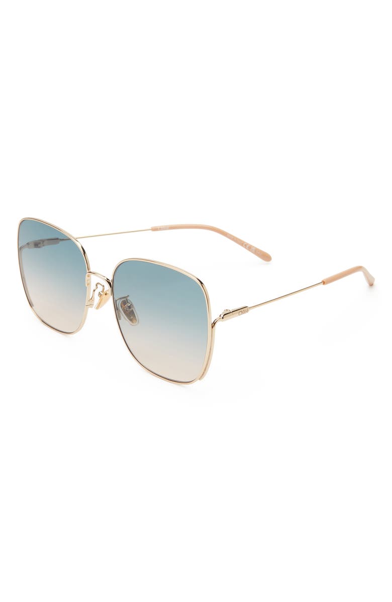 Chloé 61mm Polarized Gradient Square Sunglasses, Alternate, color, Gold Gold Green
