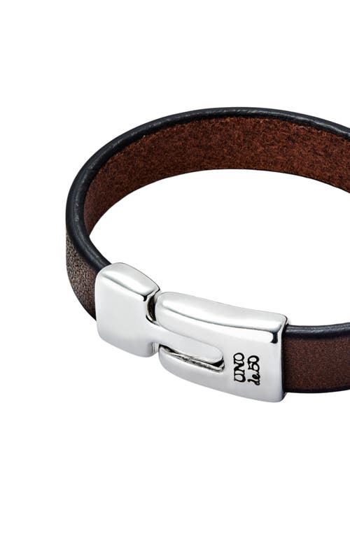 Unode50 Plain Brown Leather Sterling Silver-plated Bracelet In Brown