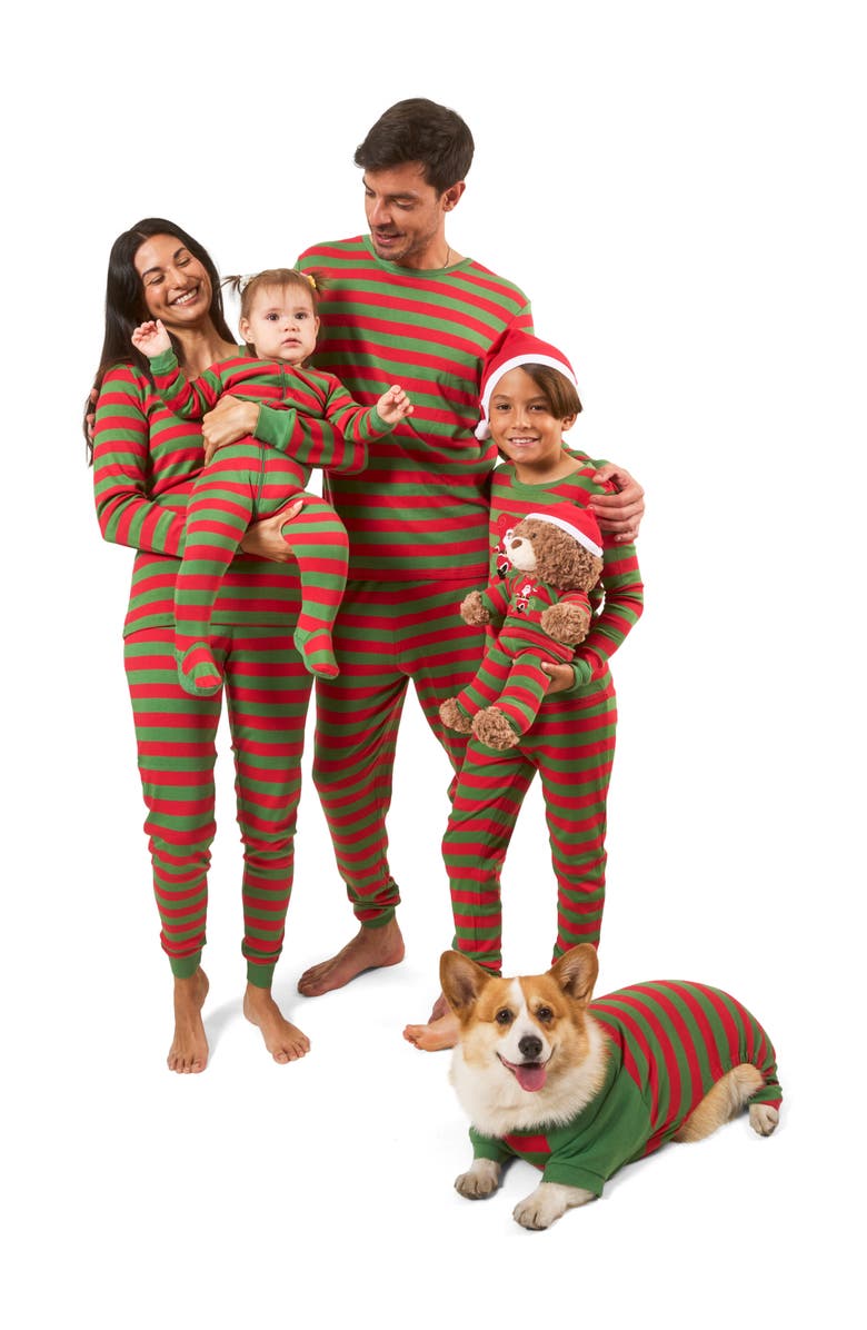 Leveret Kids Two-Piece Striped Cotton Matching Family Holiday Pajamas, Alternate, color, Red & Green