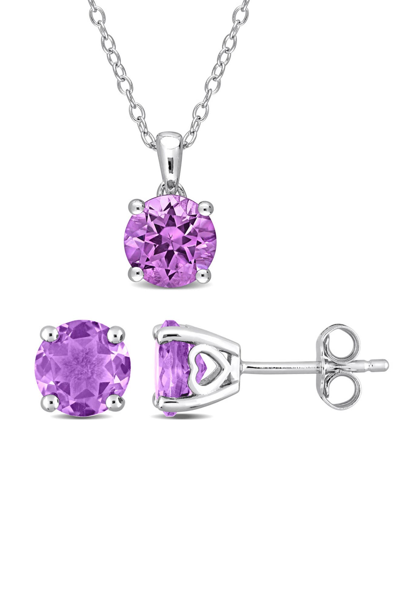 DELMAR Sterling Silver Amethyst Solitaire Set