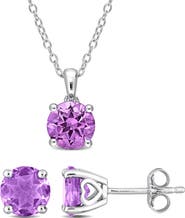 DELMAR Sterling Silver Amethyst Solitaire Set