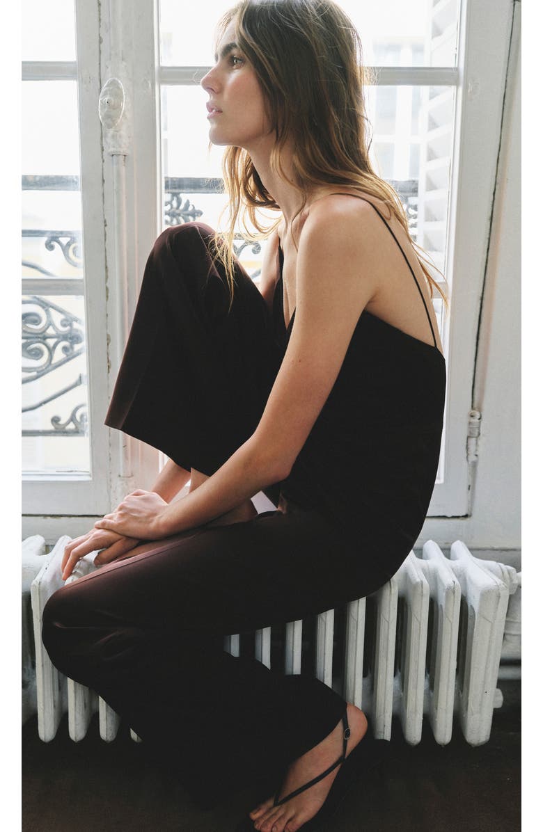 MANGO Mono Deep V-Neck Sleeveless Jumpsuit, Alternate, color, Chocolate