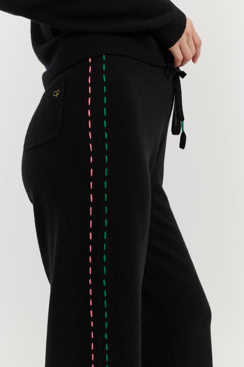 Wool-Cashmere Peanuts Stripe Wide Leg Track Pants, Alternate, color, Black