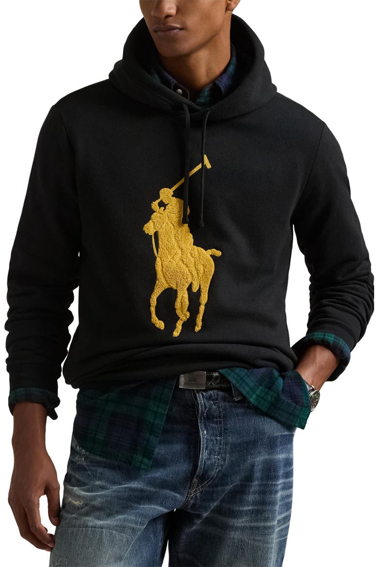 Big Pony Fleece Hoodie, Main, color, POLO BLACK