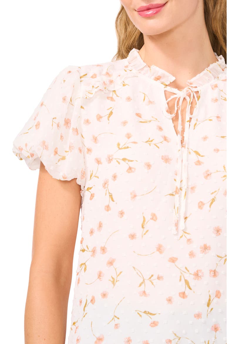 Floral Bubble Sleeve Clip Dot Top, Alternate, color, NEW IVORY