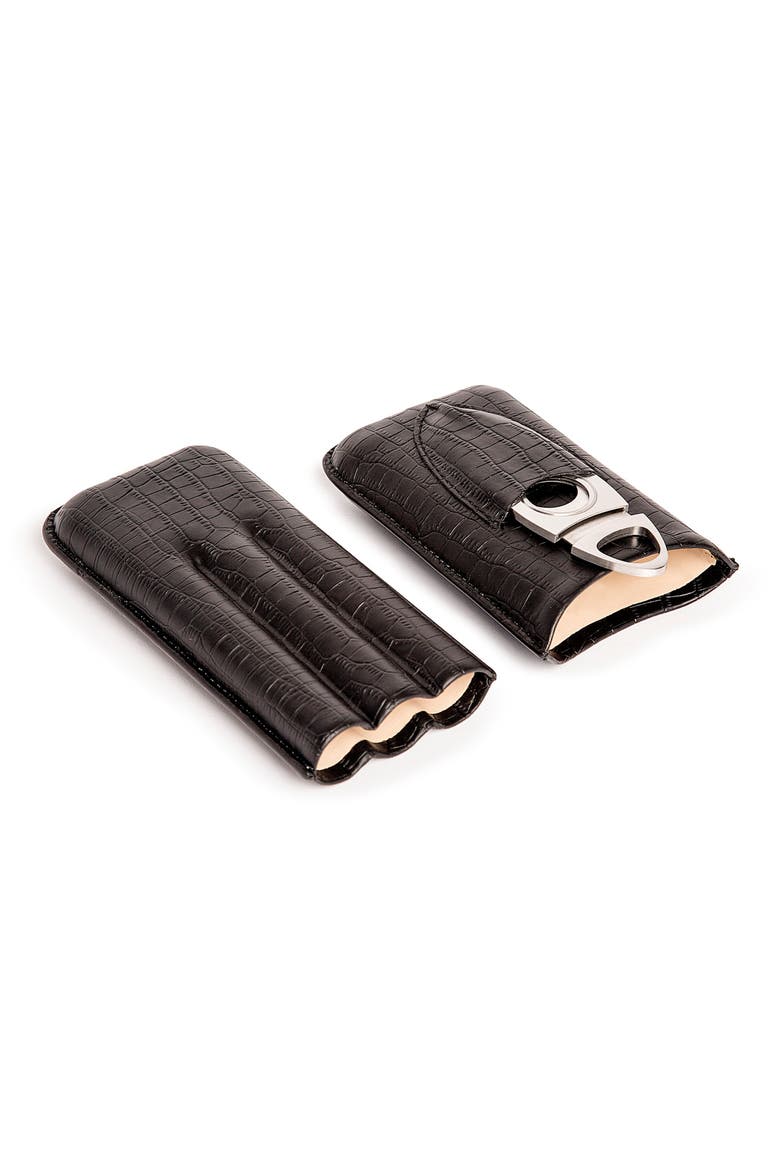 Croc Embossed Cigar Holder with Cutter, Main, color, BLACK/CROC