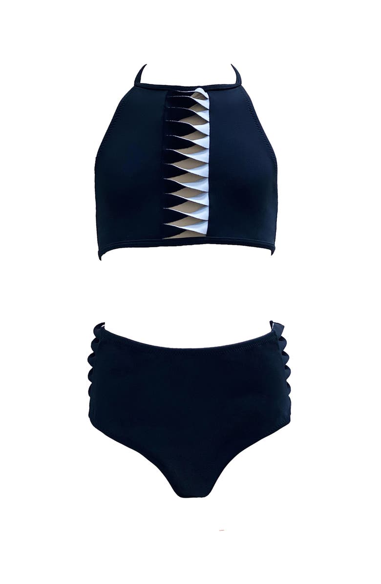 NESSI BYRD Front Window Cut, High Neck Two Piece Bikini, Little Kid-Big Kid, Main, color, Black