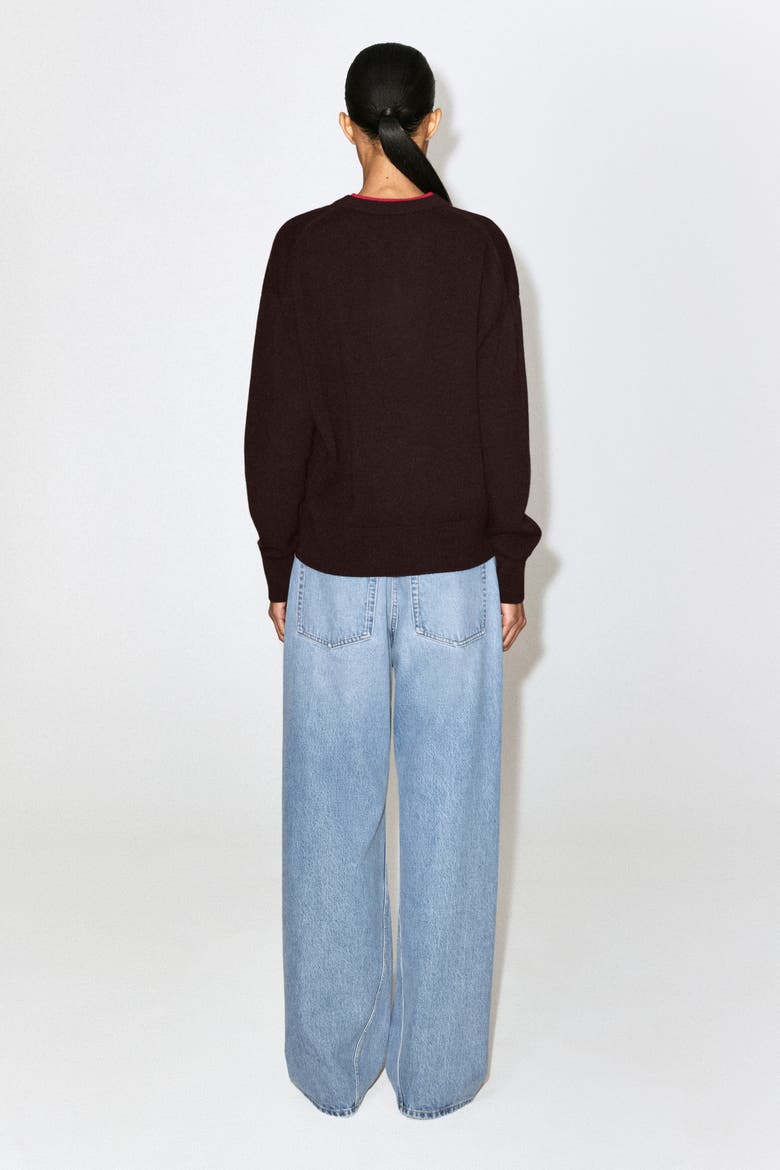 Merino Wool Layered V-Neck Sweater, Alternate, color, BROWN / RED