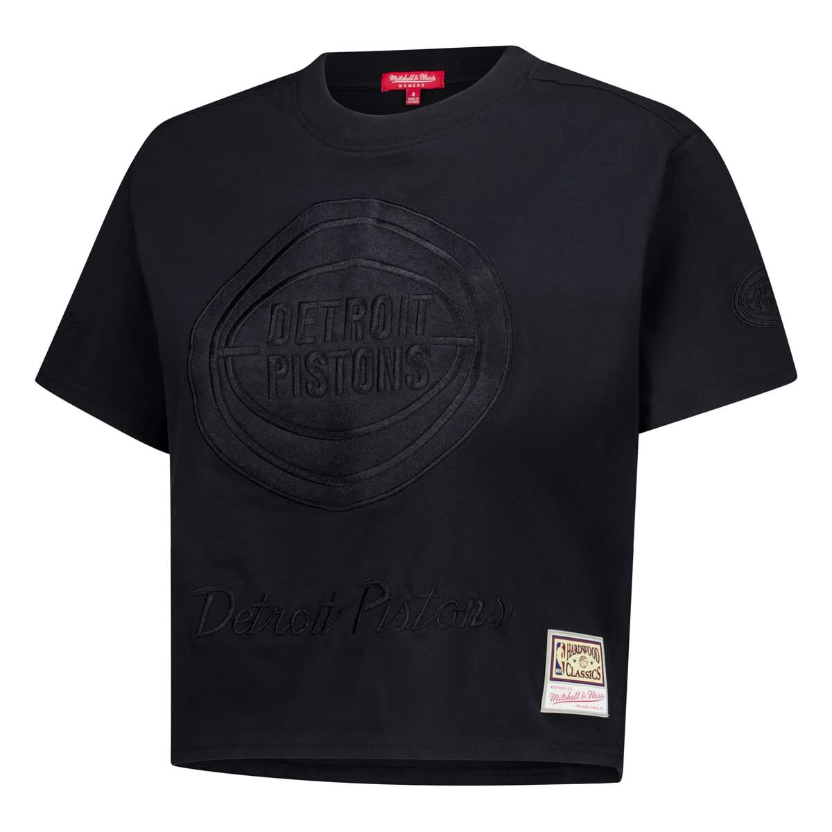 Women's Mitchell & Ness  Black Detroit Pistons Phantom Cropped T-Shirt - image 2