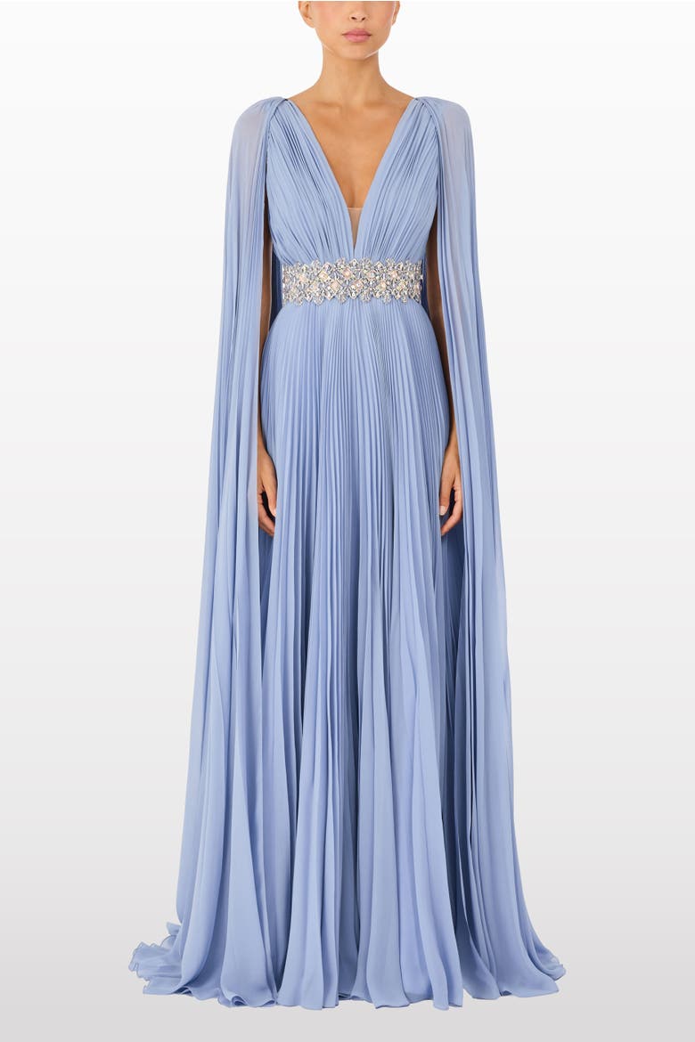 Fesco Embellished-Waist Pleated Maxi Dress, Alternate, color, Blue Slate