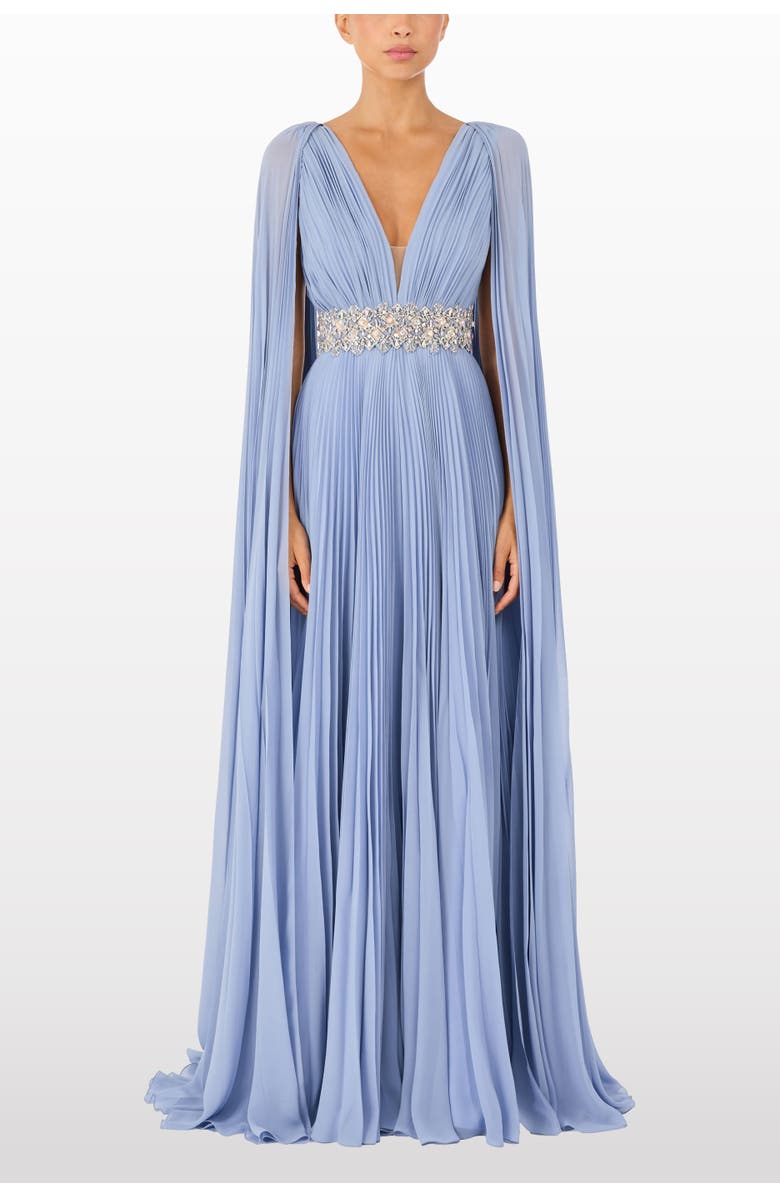 Jenny Packham Fesco Embellished-Waist Pleated Maxi Dress, Alternate, color, Blue Slate