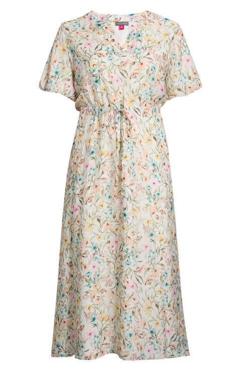 Print Puff Sleeve Maxi Dress (Plus)