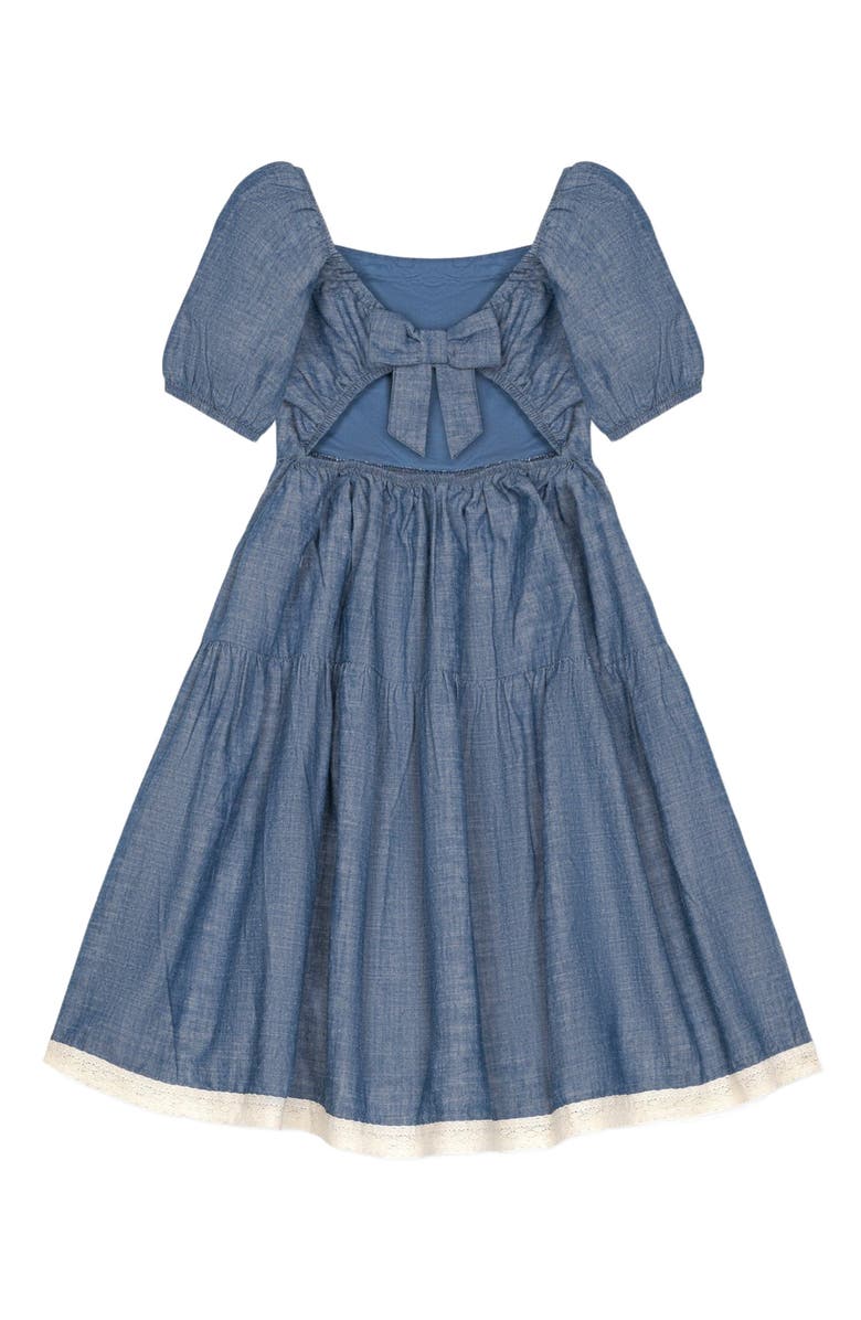 Hope & Henry Girls' Organic Crochet Trim Chambray Dress, Kids, Main, color, 