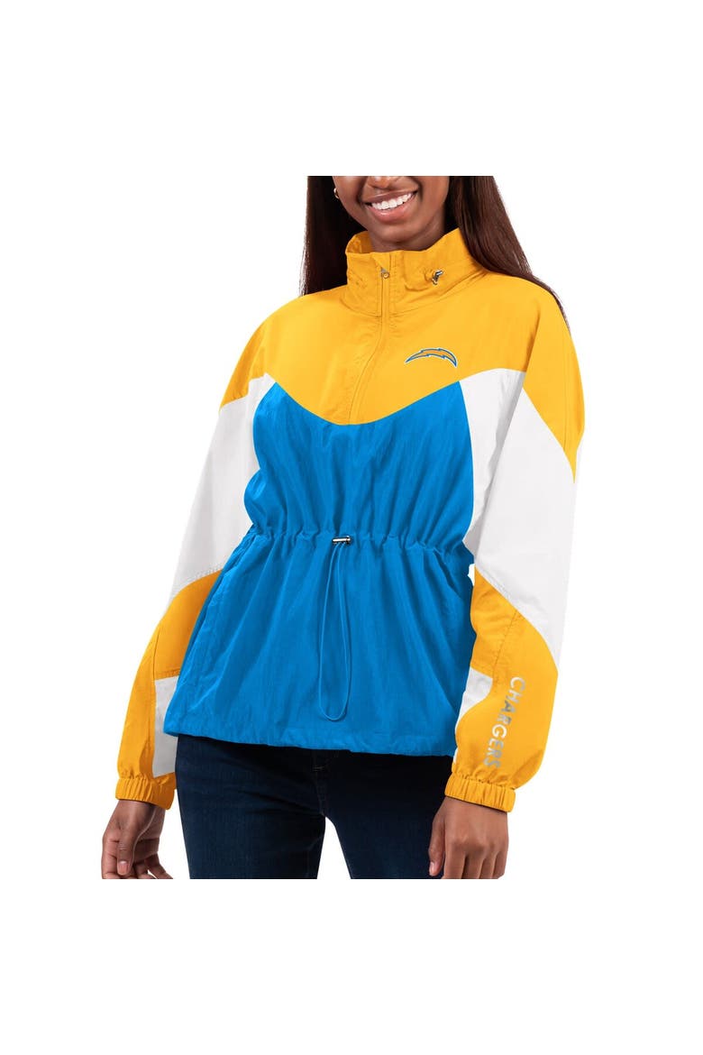 Women's G-III 4Her by Carl Banks Powder Blue/Gold Los Angeles Chargers Tie Breaker Lightweight Quarter-Zip Jacket, Main, color, Powder Blue