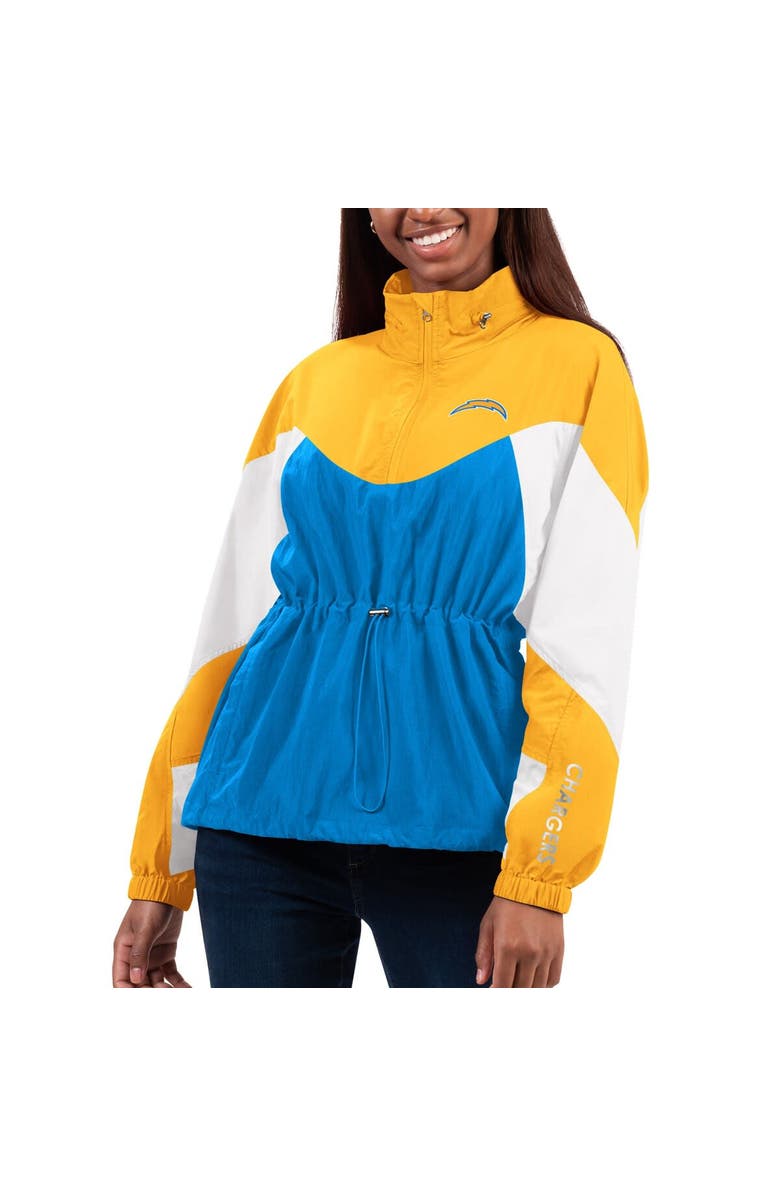 G-III 4HER BY CARL BANKS Women's G-III 4Her by Carl Banks Powder Blue/Gold Los Angeles Chargers Tie Breaker Lightweight Quarter-Zip Jacket, Main, color,