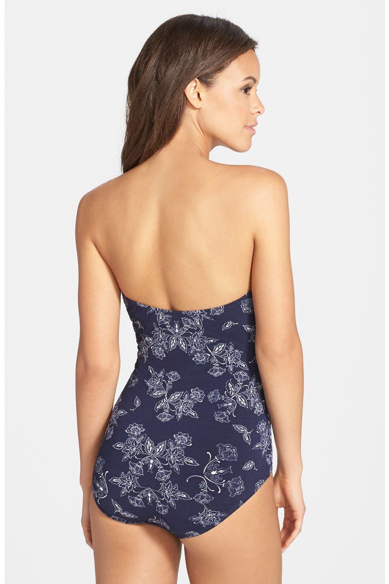 'Satchi' Floral Bandeau Swimsuit, Alternate, color, NAVY CREAM