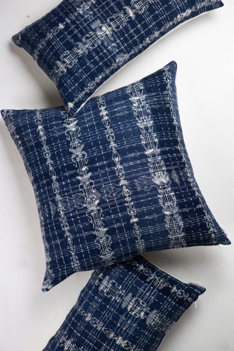 Vintage Ikat Plaid Handwoven Cotton Throw Pillow, Main, color, Blue
