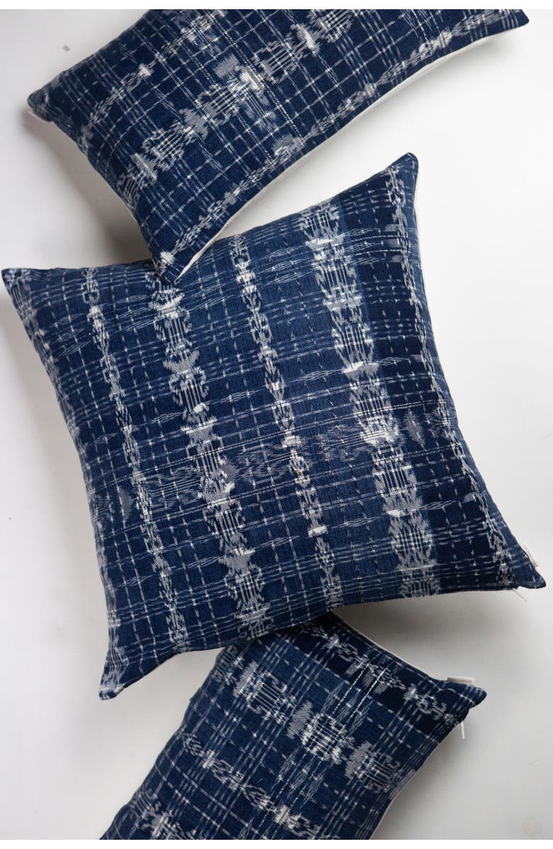 Archive New York Vintage Ikat Plaid Handwoven Cotton Throw Pillow, Main, color, Blue