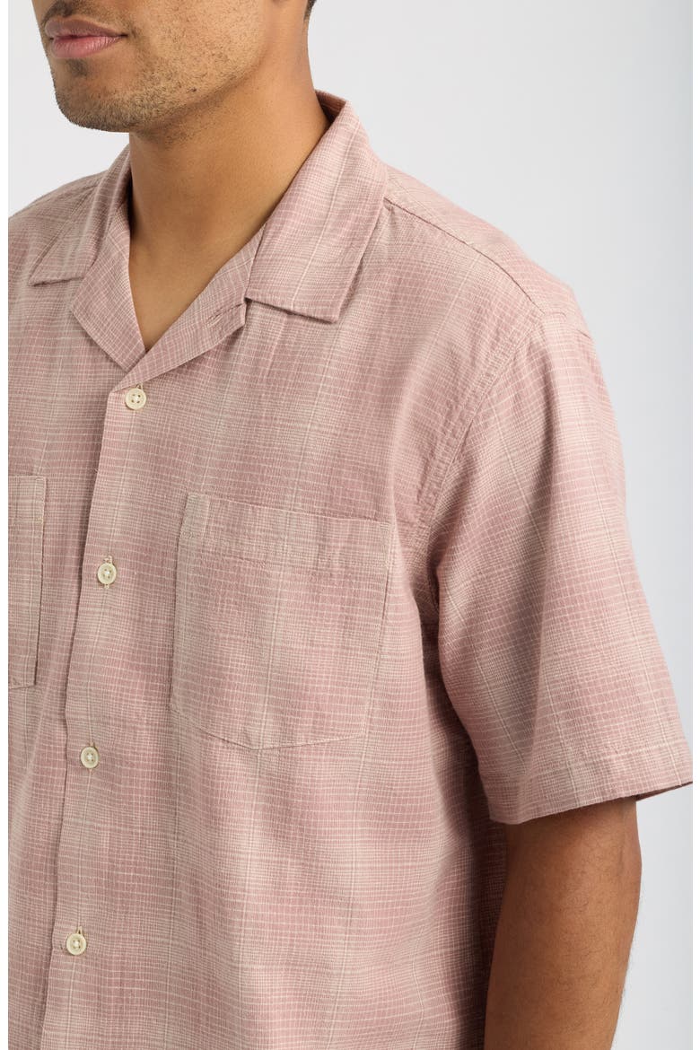 Plaid Short Sleeve Cotton & Linen Camp Shirt, Alternate, color, PNK