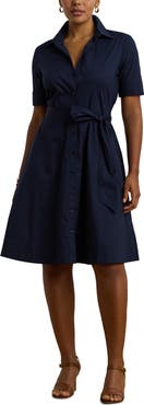 Lauren Ralph Lauren Belted Fit & Flare Cotton Blend Shirtdress