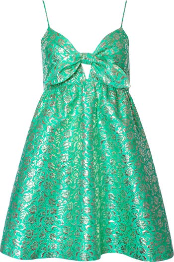Alice + Olivia Melvina Bow Front Metallic Jacquard Babydoll