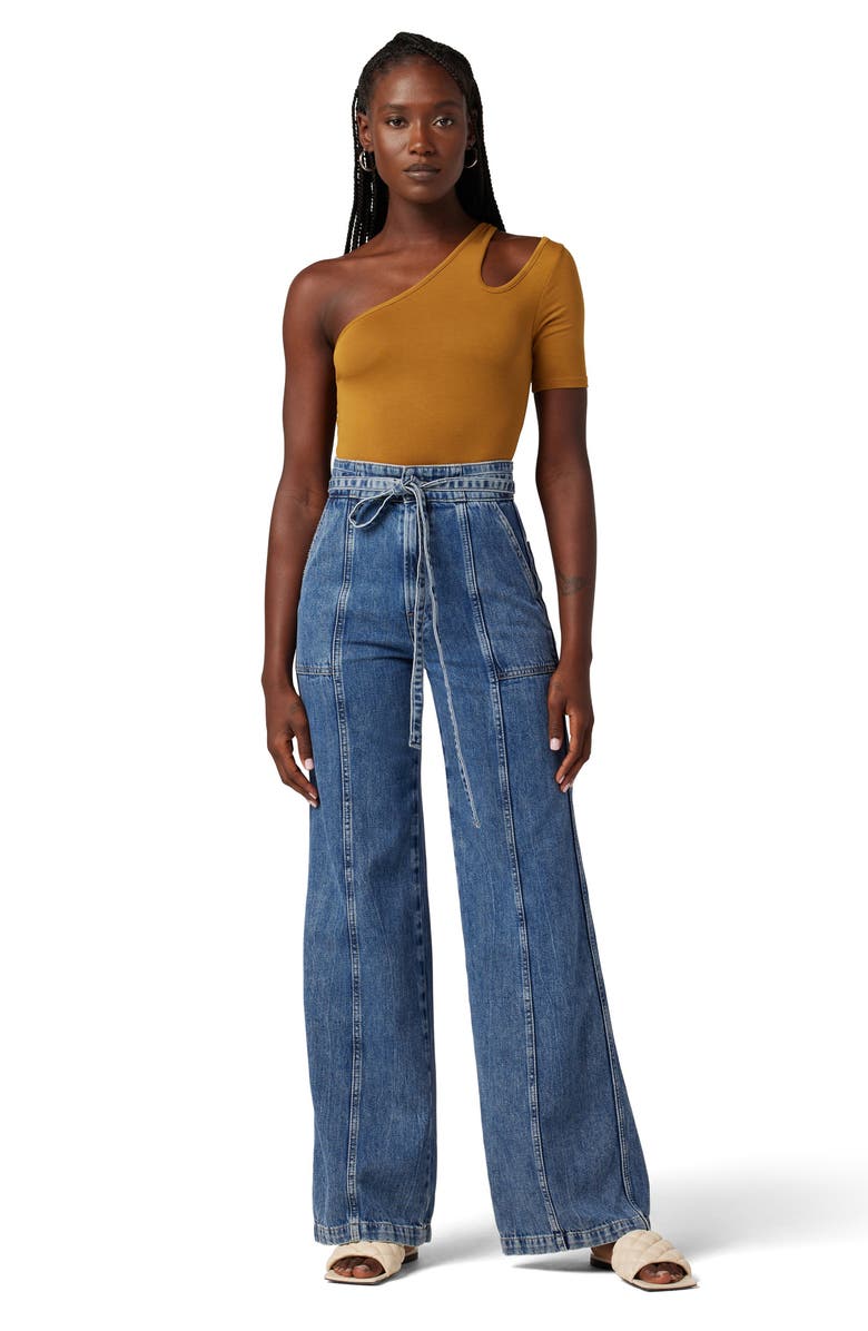 Hudson Jeans Asymmetric Cutout One-Shoulder Bodysuit, Alternate, color, Desert Sand