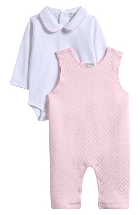 Peter Pan Collar Bodysuit & Jacquard Overalls Set (Baby)